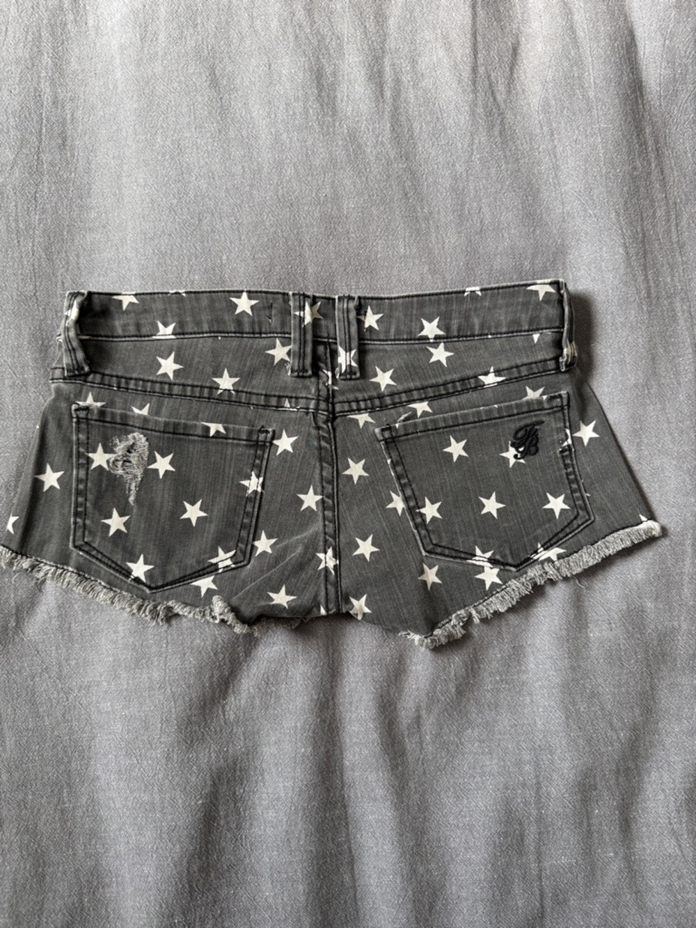 Frankie B. Star-Print Distressed Denim Shorts - Gray & White - Picture 2 of 7
